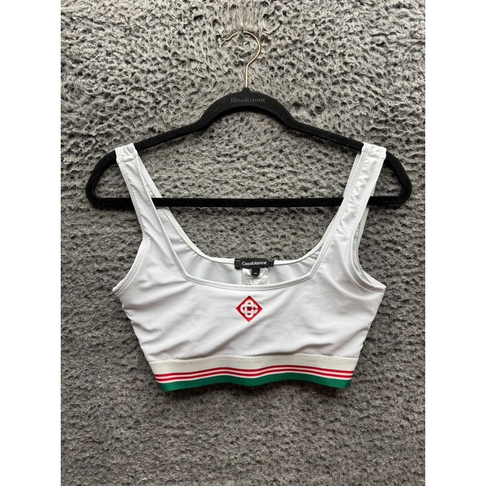 Casablanca Cotton Logo Graphic Seamless Ribbed Crop Top White Womens Size M